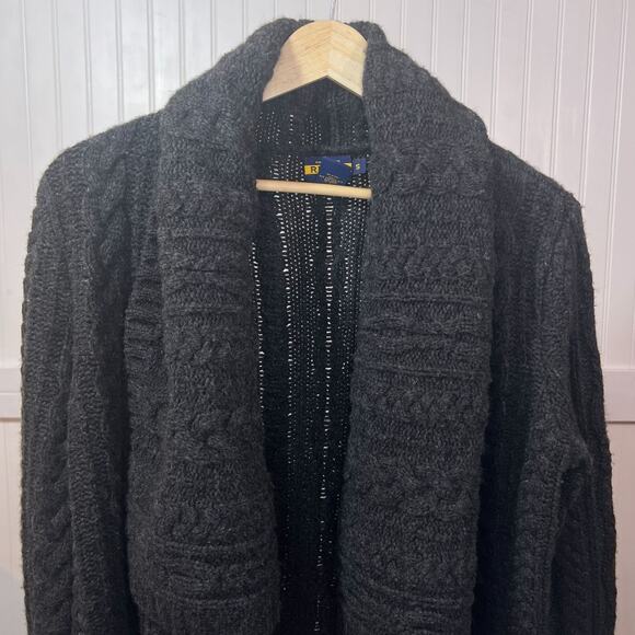 Ralph Lauren Rugby Dark Gray Cable Knit Shawl Collar Cardigan Sweater Chunky S - Picture 4 of 8